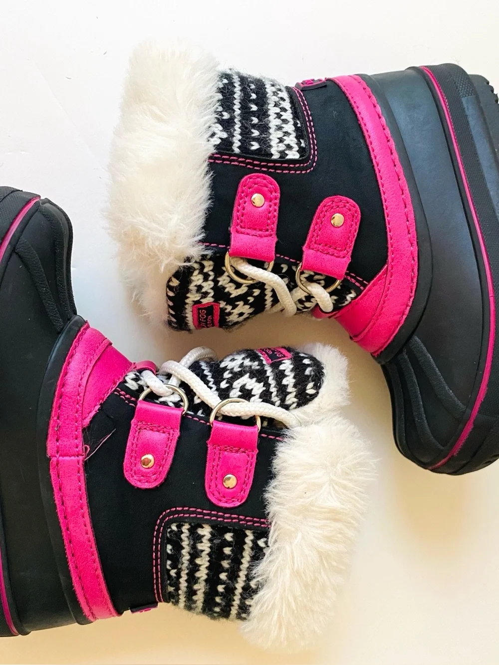 London Fog Lil Tottenham Girls Winter Snow Boots Black/Pink Faux Fur Toddler 7